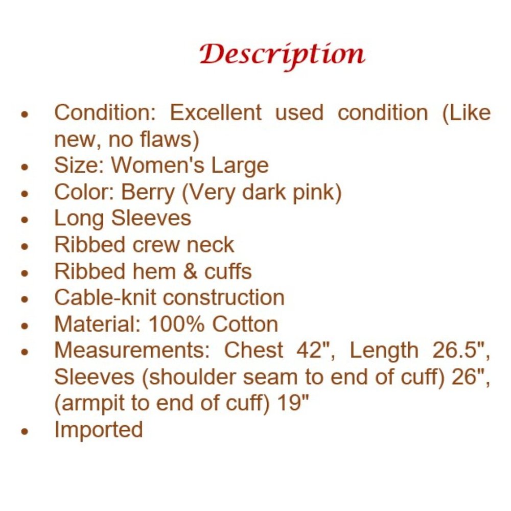 ⛔️SOLD⛔️ CROFT & BARROW Cable Knit Sweater Sz XL - Picture 12 of 13